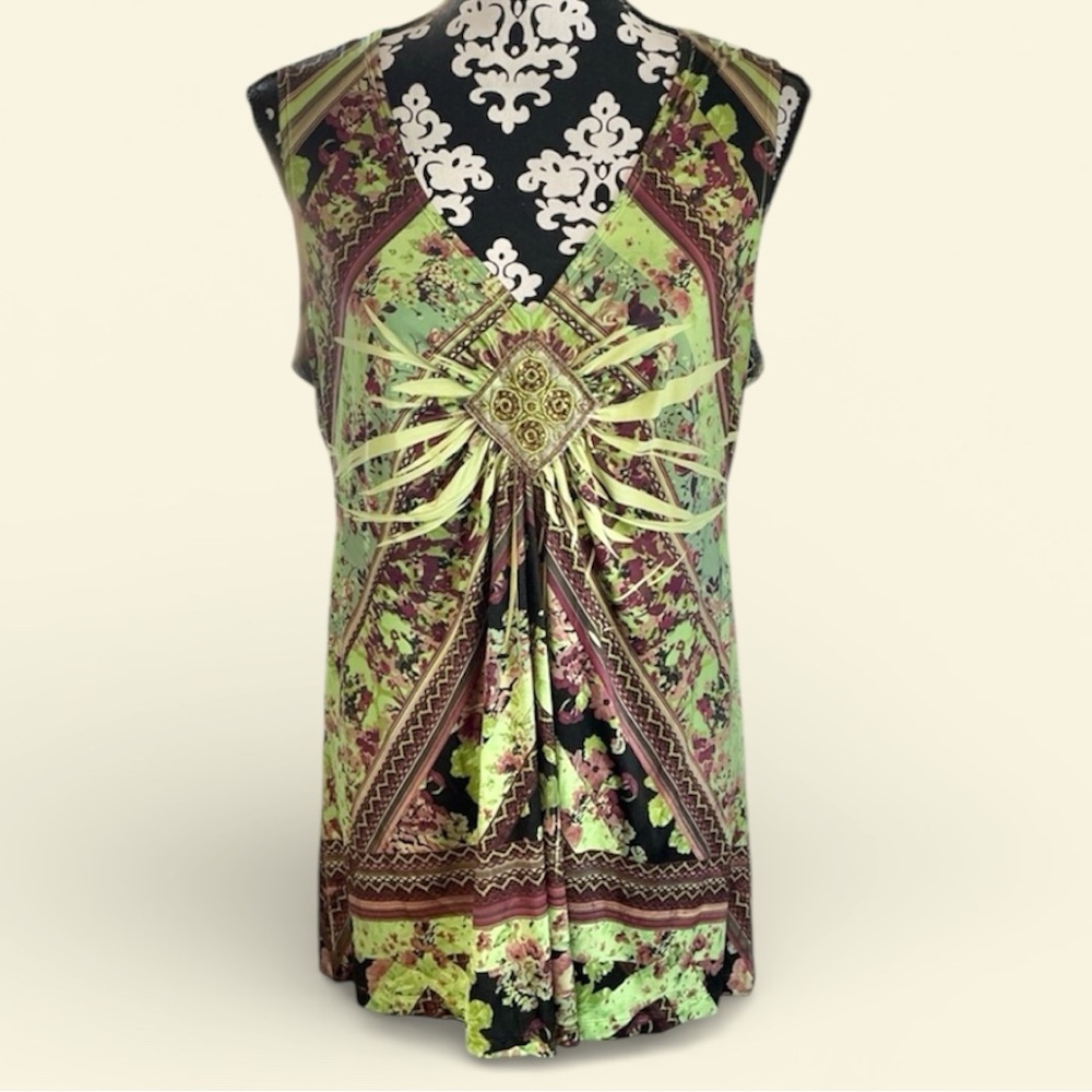 Apt. 9 Women's Green, Purple & Pink Boho Bollywood Bead Embellished Tank Size XL